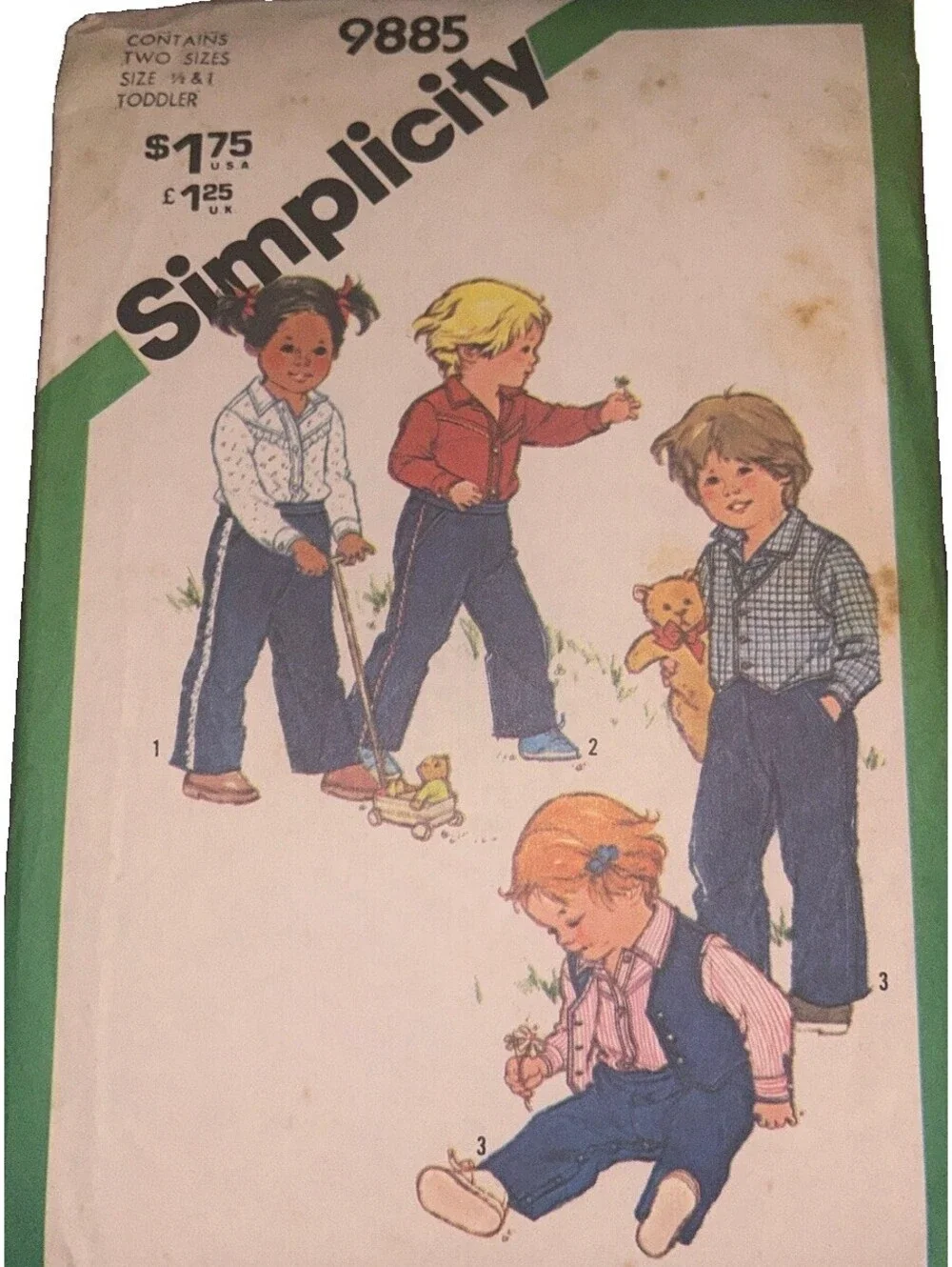 Vintage Simplicity 9885 Toddler Shirt Pants Vest Sewing Pattern Size 1 Cut VTG